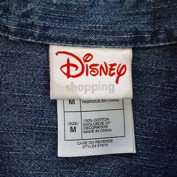 Vintage Disney Tinkerbell Christmas Embroidered Chambray Shirt Denim Button Up M - Picture 5 of 9
